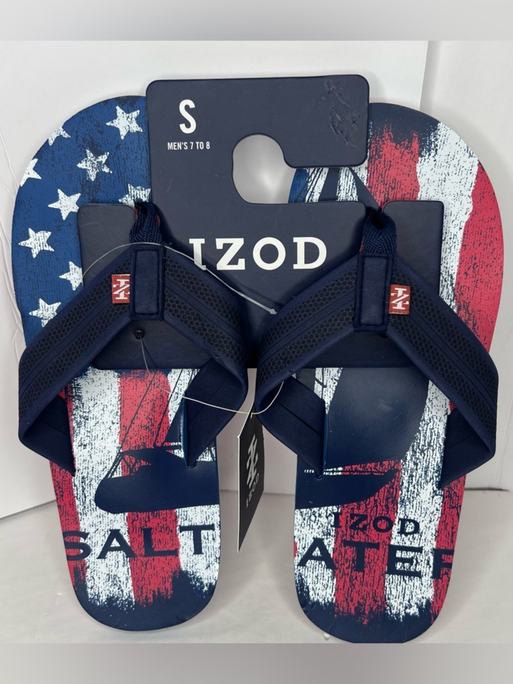 Izod Navy, Red & White Flag-Print Men's Flip Flops Various Size